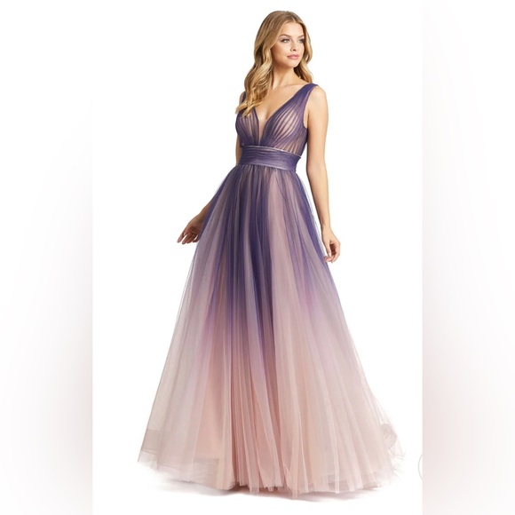 Mac Duggal #20221 Pink Purple Ombré Tulle Ball Gown Prom A-line Princess Dress - Picture 1 of 13
